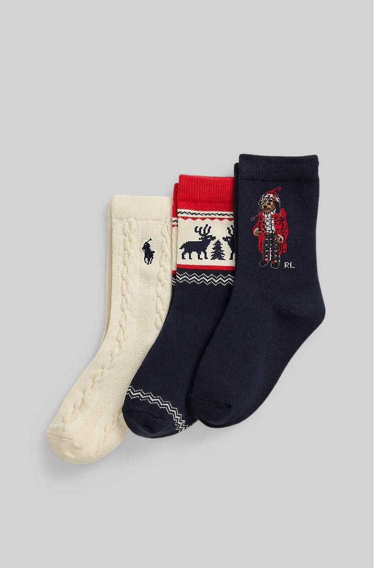 RALPH LAUREN Polo Bear Crew Sock 3-Pack Multi 
