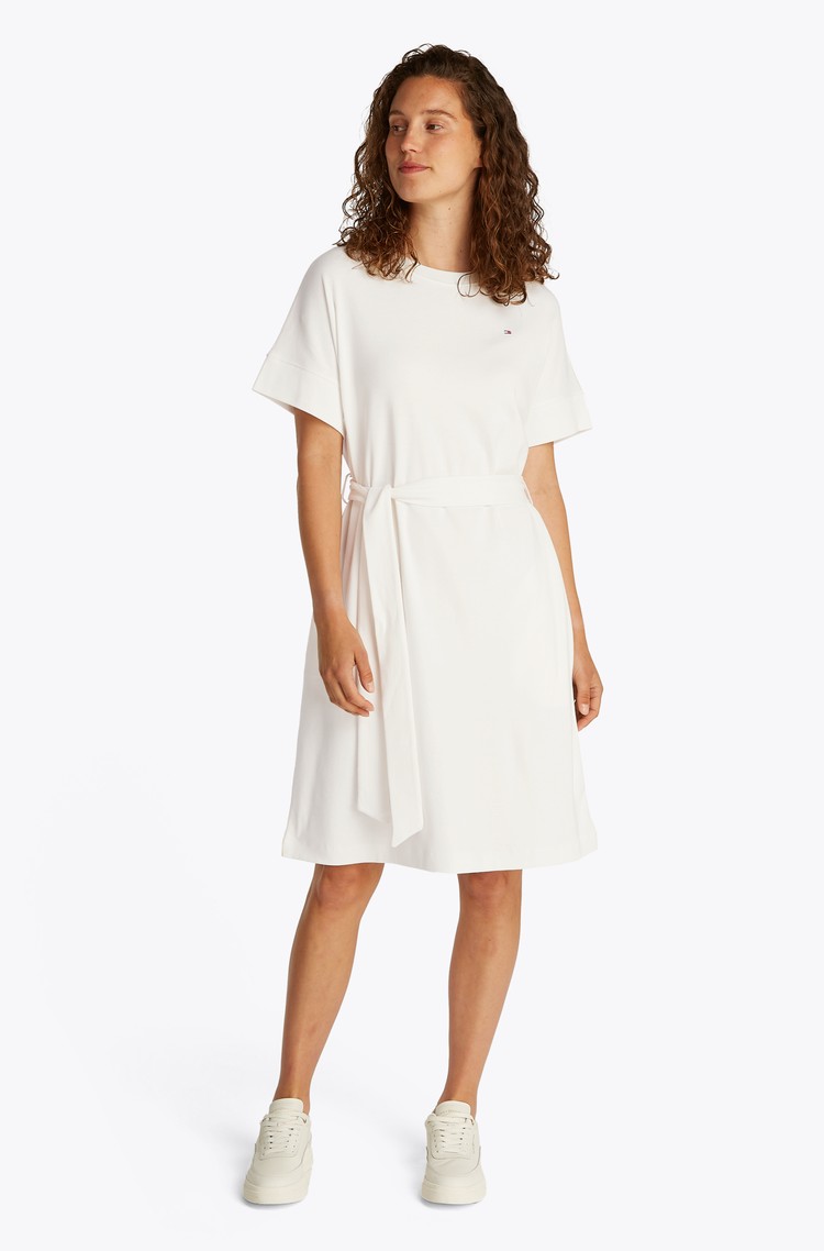 TOMMY HILFIGER Obleka s kratkimi rokavi in pasom Bela - White 
