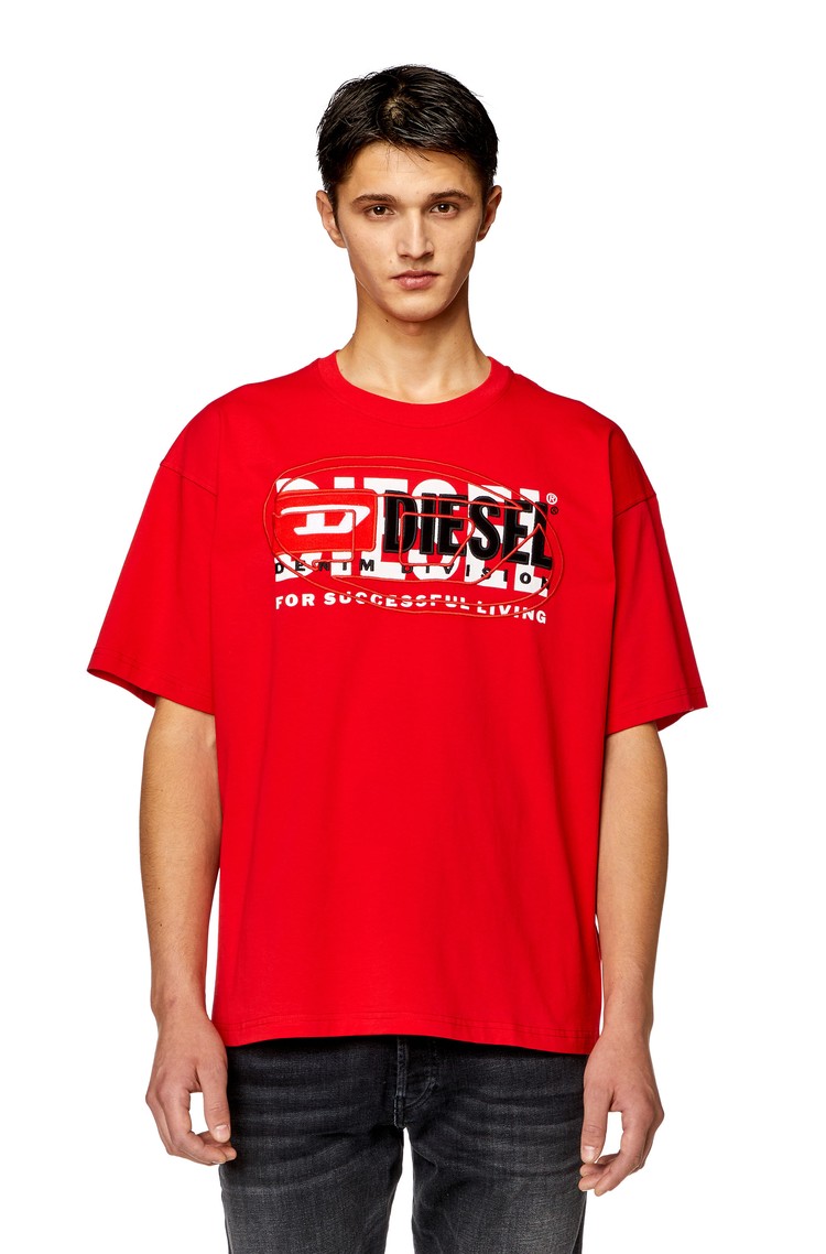 DIESEL Majica s kratkimi rokavi in z večslojnimi logotipi Rdeča - Red 