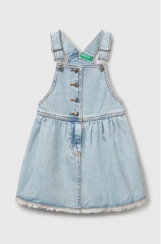 Denim obleka z naramnicami in resastim robom