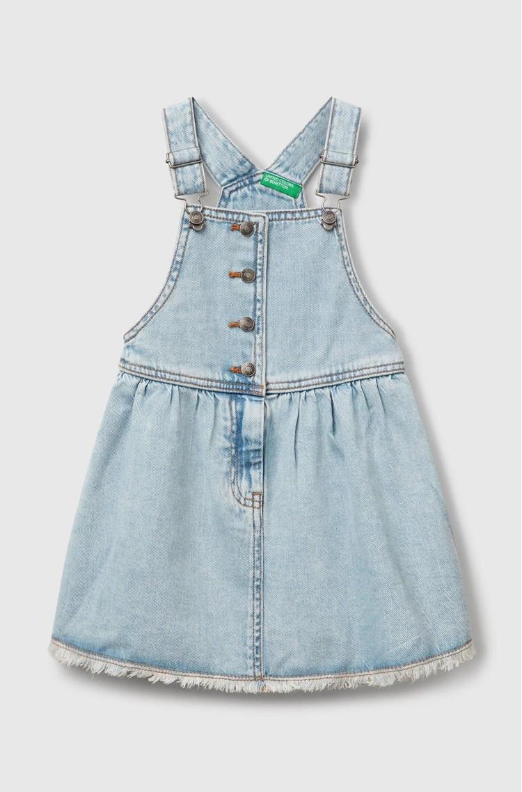 BENETTON Denim obleka z naramnicami in resastim robom Modra - Blue 