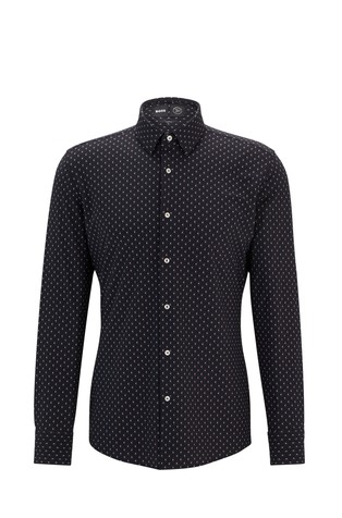 Slim fit vzorčasta srajca iz raztegljive performance jersey tkanine