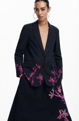 DESIGUAL Midi krilo z motivom orhideje Črna - Black / Multi 5