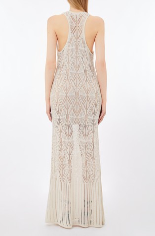 LIU JO Long crochet cotton-blend knit dress Naturale 2