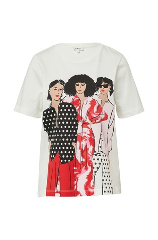 S.OLIVER Cotton T-shirt in a relaxed fit with a front print Ecru 4