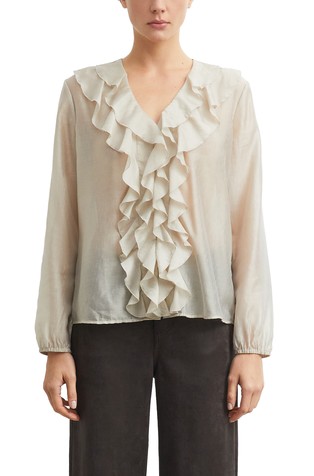 Flounced slightly sheer jacquard blouse