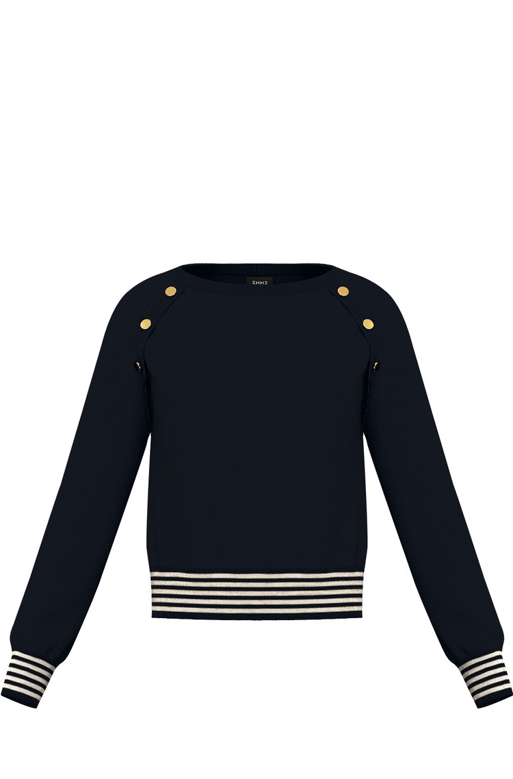 MARELLA Viscose-blend knit sweater with decorative buttons Navy 