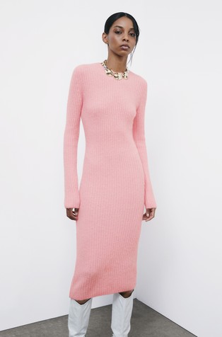 Pletena midi obleka z zadrgo na razporku