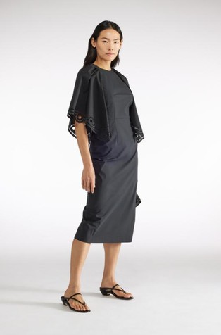 Cotton-blend dress with cape-like sleeves