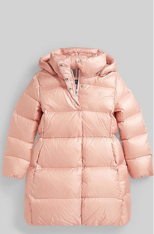 Kovinsko svetleča daljša puhovka s kapuco