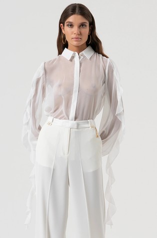 Regular fit prosojna srajca z naborki