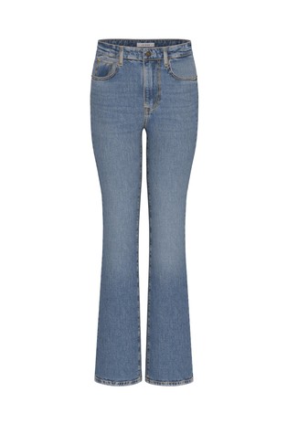 Jeans hlače z visokim pasom in zvončastimi hlačnicami