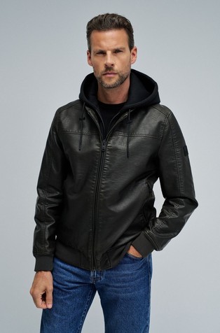 Hooded leather effect jacket
