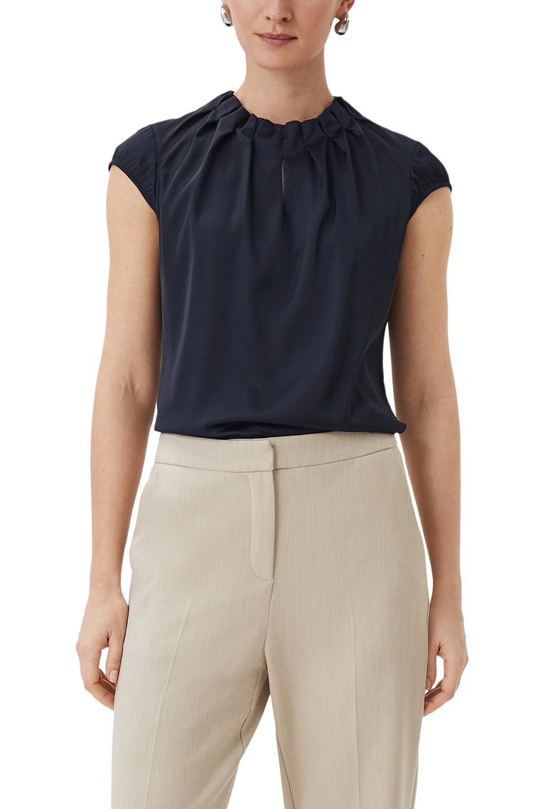 COMMA Satin blouse with gathers around the neck Blue 