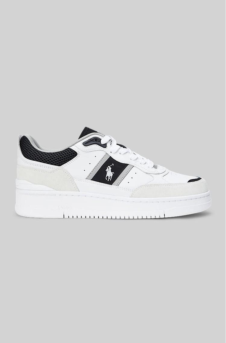 RALPH LAUREN Masters Sport Leather Sneaker with Contrast-detail White / Black / Grey 