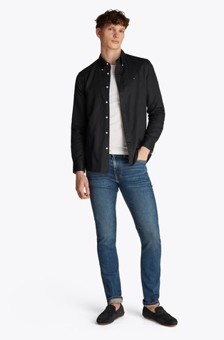 TOMMY HILFIGER Regular fit srajca iz lanene mešanice Črna - Black 3