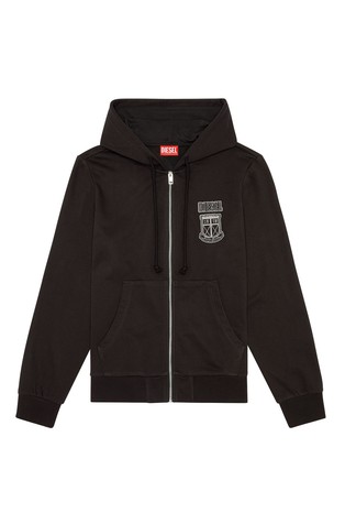 DIESEL Zip-up hoodie with crest logo patch Black 5