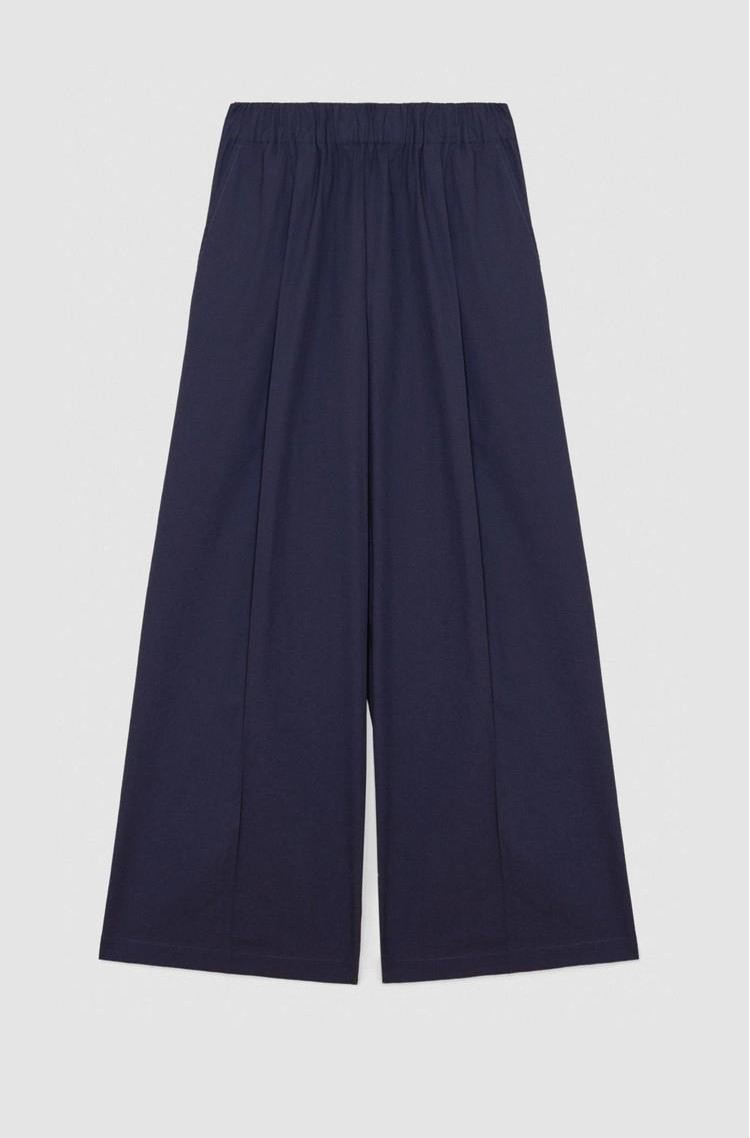 PATRIZIA PEPE Relaxed fit bombažne hlače z visokim pasom Modra - Dark Blue 