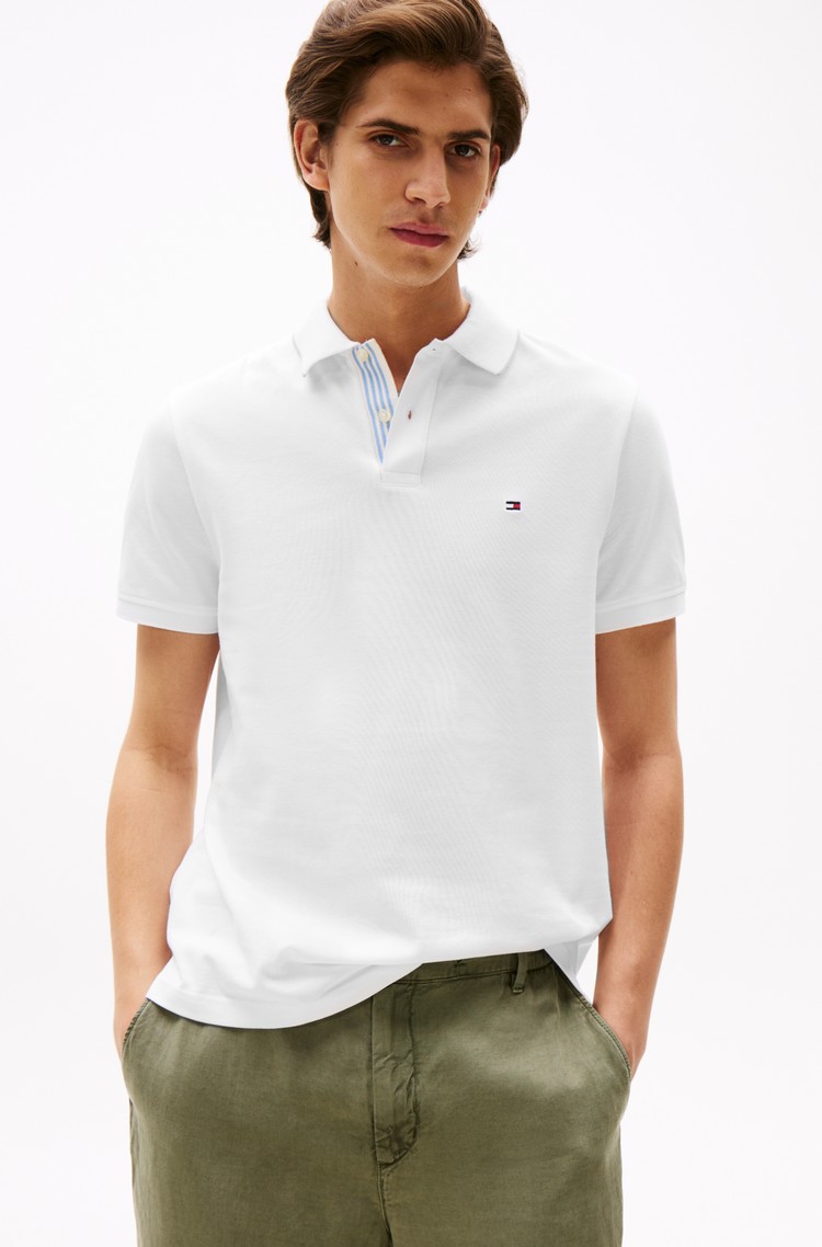 TOMMY HILFIGER Polo majica s kratkimi rokavi iz raztegljivega bombaža Bela - White 