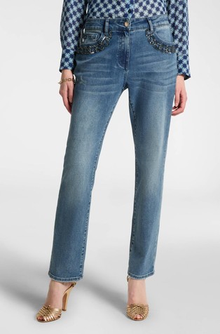 Regular fit jeans with bead embroidery