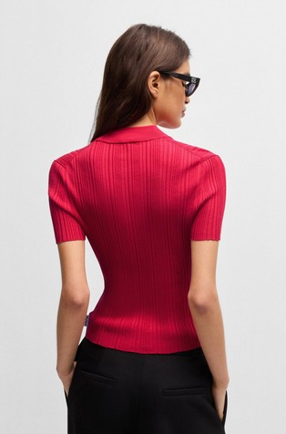 HUGO BOSS Mock-neck knit t-shirt with irregular ribbing Red 2