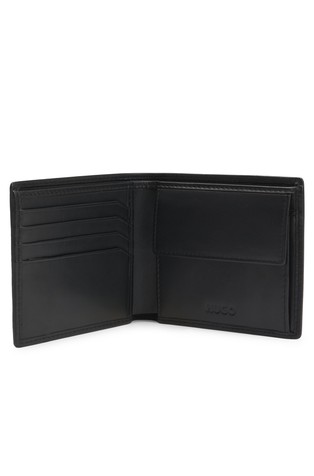 HUGO BOSS Usnjena denarnica z reliefnim logo vzorcem Črna - Black 2
