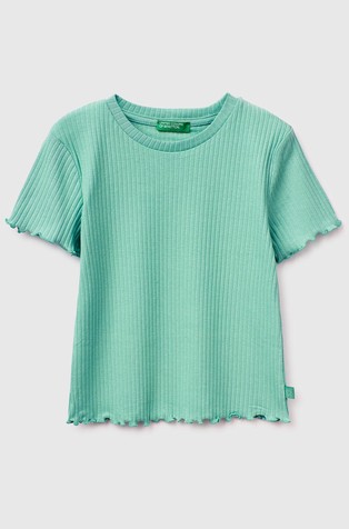 Slim fit rebrasta majica s kratkimi rokavi