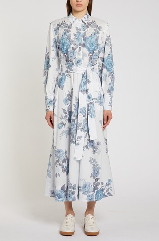 Floral print stretch cotton shirt dress