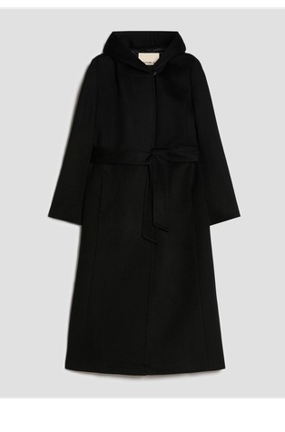 Hooded coat in wool drap with belt