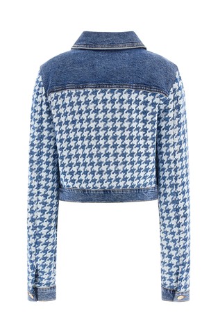 GUESS Tweed Crop Jacket With Denim Inserts Blue 7