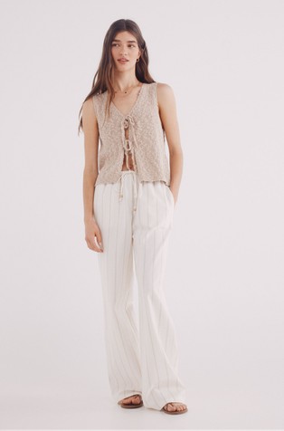 SPRINGFIELD Wide striped pants with drawstring White / Beige 3