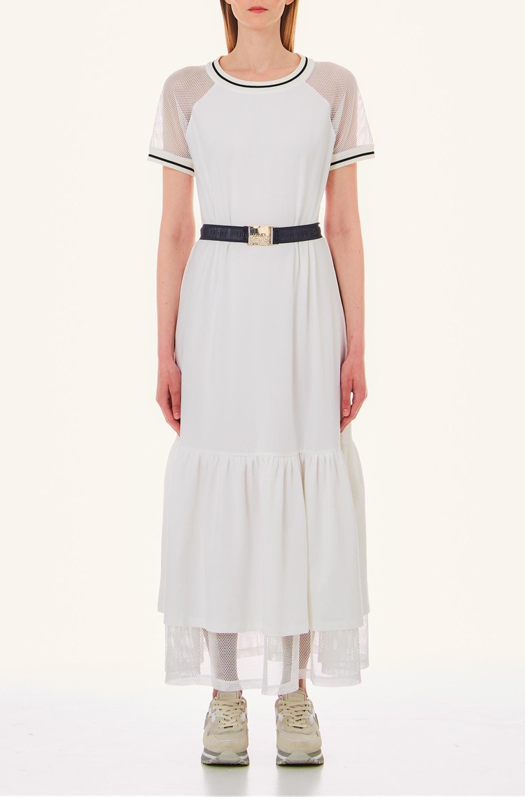 LIU JO Long dress with mesh inserts Off-White 