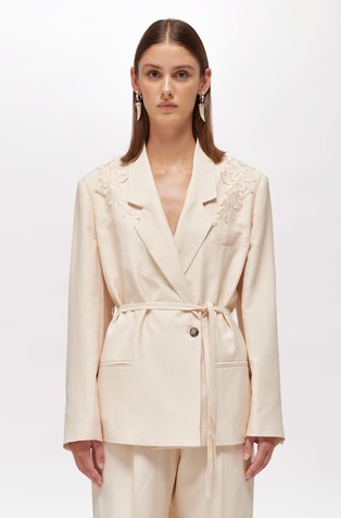 Suknjič iz mešanice viskoze in lana z vezenino