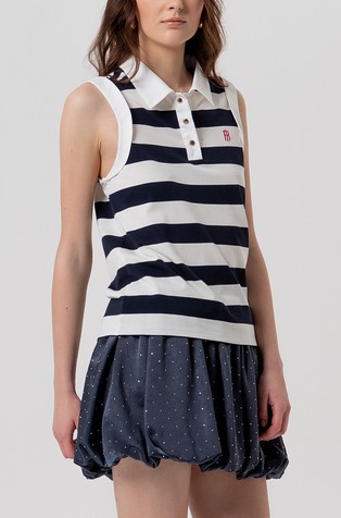 Sleeveless polo with stripes