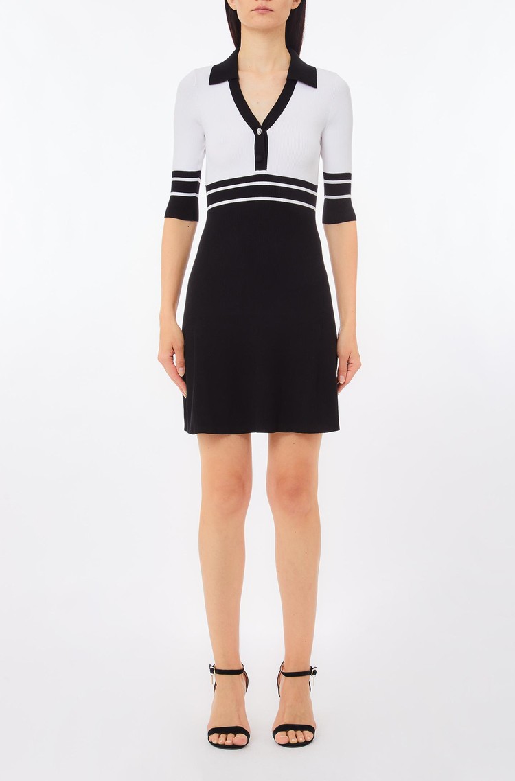 LIU JO Pletena polo obleka s kratkimi rokavi Večbarvna - White / Black 