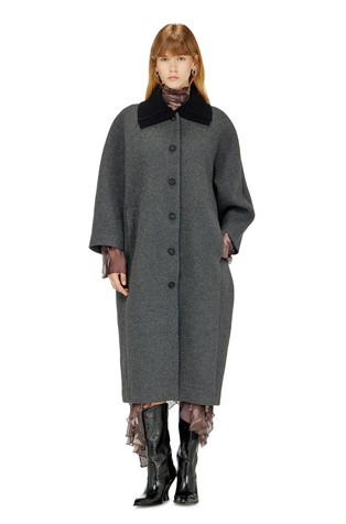 Wool-blend coat with knitted collar