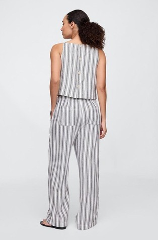 GAP Mid Rise Linen-Blend Pull-On Wide-Leg Pants Blue White Stripe 2