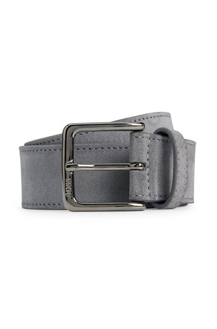 Suede belt with logo-engraved buckle