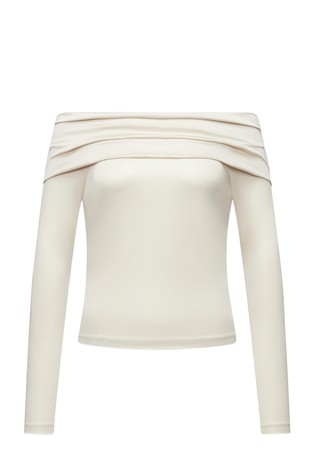 Off-the-shoulder long-sleeve top in shiny jersey