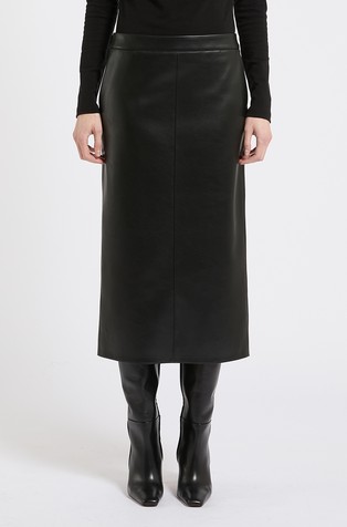 Faux-leather midi skirt