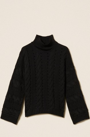 Wool blend cable knit maxi jumper