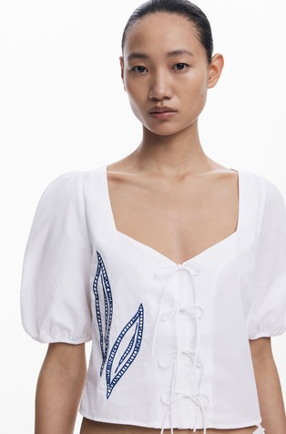 DESIGUAL Embroidered puff-sleeve blouse White 4