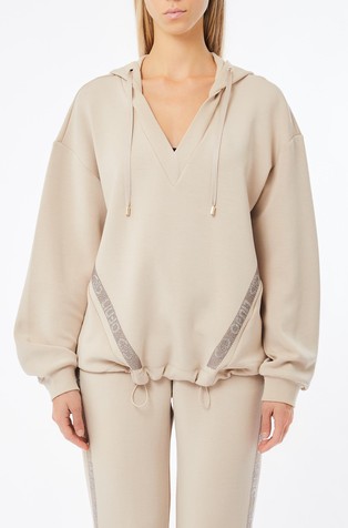 Pulover iz scuba tkanine s kapuco in logo trakom