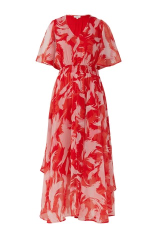 S.OLIVER Chiffon maxi dress with a smocked waist Red 4