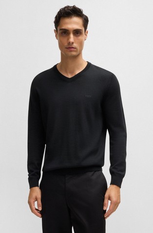 Virgin-wool regular-fit V-neck sweater