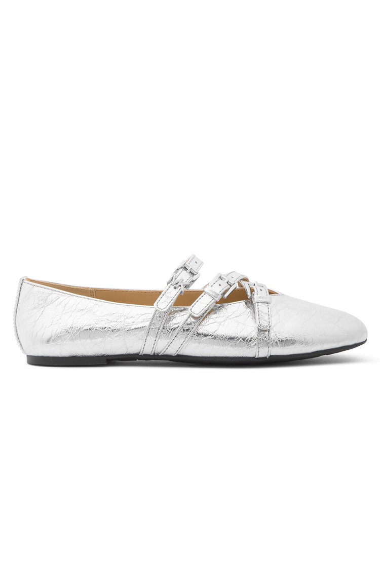 MICHAEL KORS Indy Flex Metallic-Leather Ballet Flat Silver 