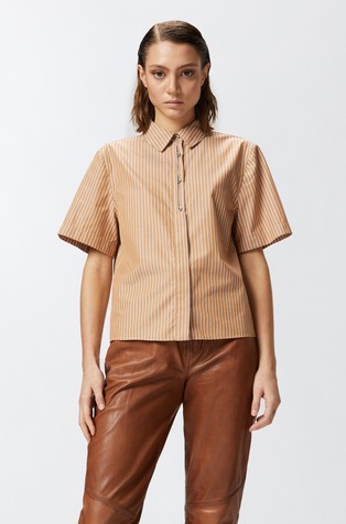 Striped cotton short-sleeved shirt