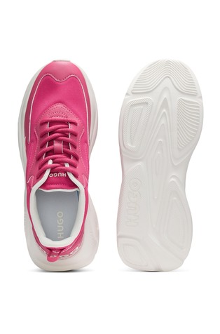 HUGO BOSS Mixed-material lace-up trainers with counter logo Pink 2