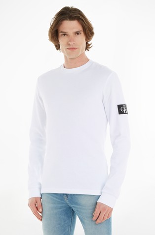 Slim fit majica z dolgimi rokavi in vafelj teksturo