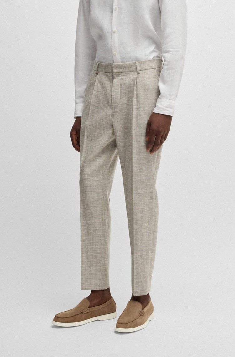 HUGO BOSS Formal trousers in micro-patterned stretch fabric Light Beige 